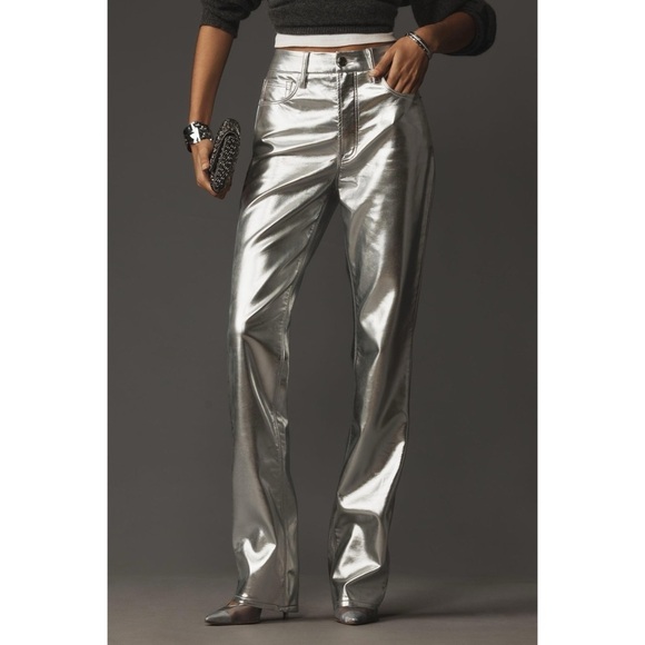 Good American Faux Leather Good Icon Straight Pants Silver Metallic Disco 8 29 - Picture 14 of 14